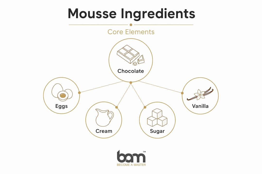Infographic showing key chocolate mousse ingredients