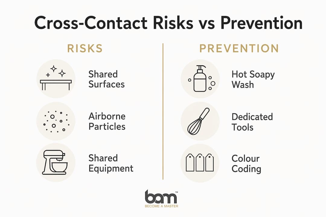Infographic showing allergen cross-contact risks and prevention