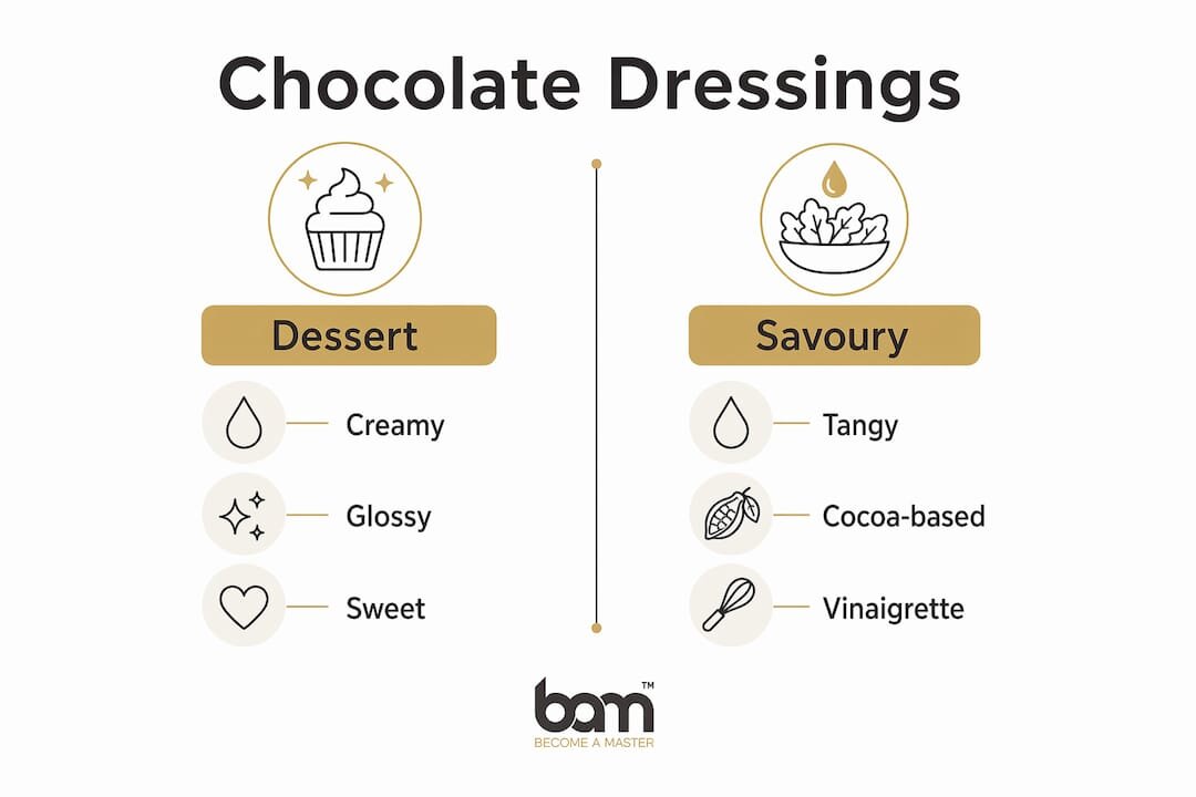 Infographic comparing dessert and savoury chocolate dressings