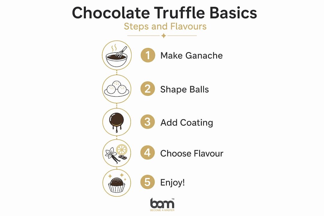 Infographic showing chocolate truffle steps and flavors