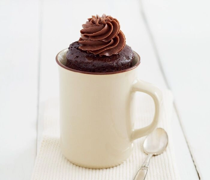 mug cake with chocolate ganache