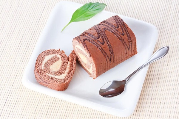 flourless chocolate roulade made with 3 types of chocolate