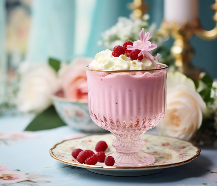 dessert with ruby sparkling wine without baking